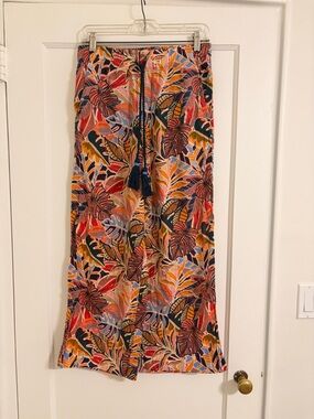 Tropical Leaf Print Wide Leg Palazzo Pants